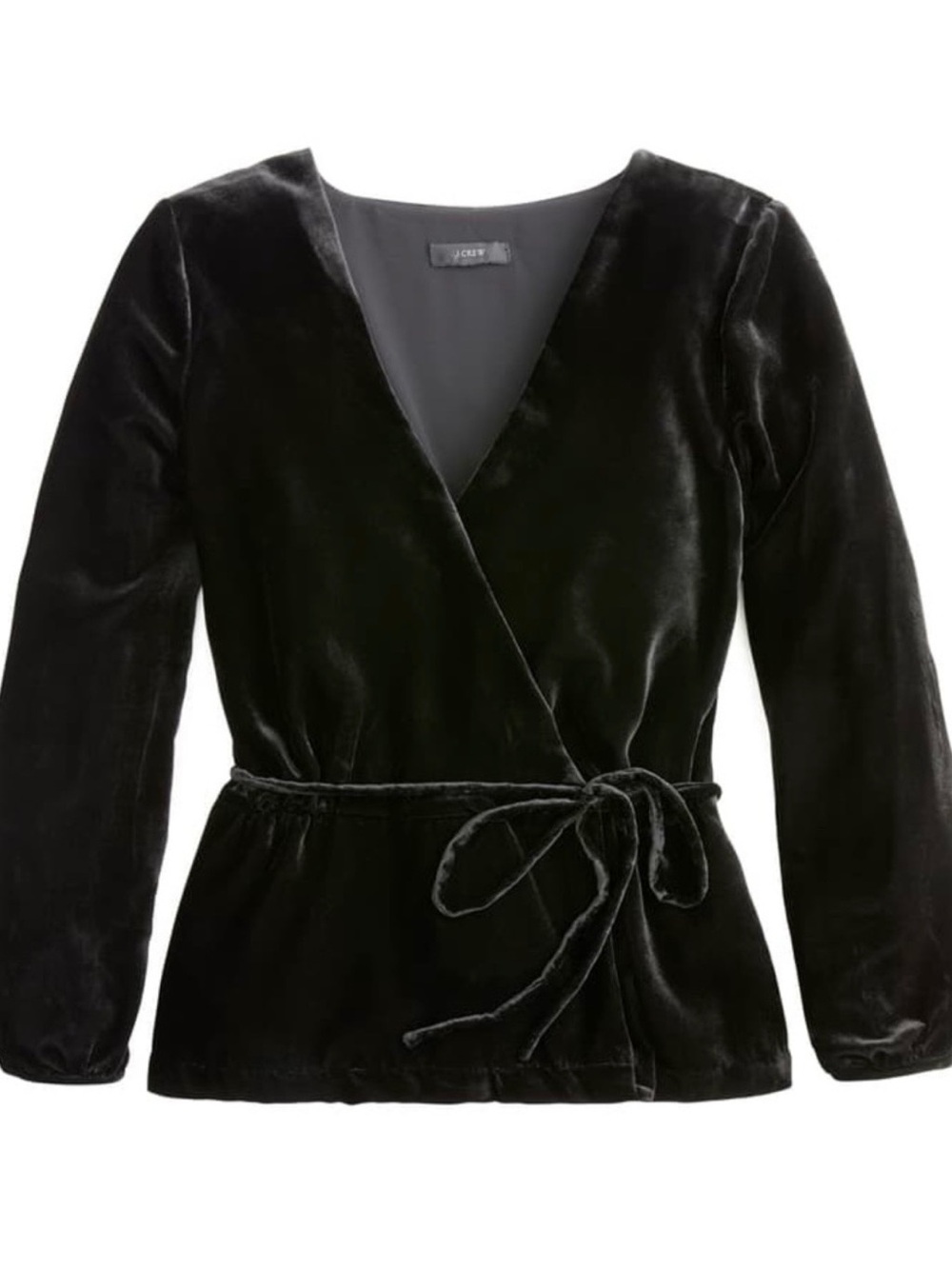 J. Crew Black Velvet Wrap Top with Tie Waist